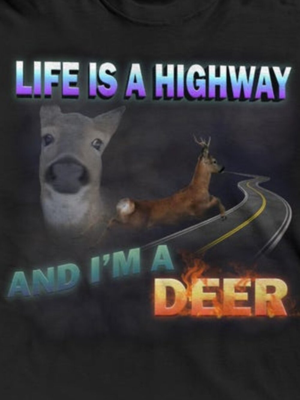 Life is A Highway and i am a Deer Funny Meme Tee Shirt - Picture 2 of 3